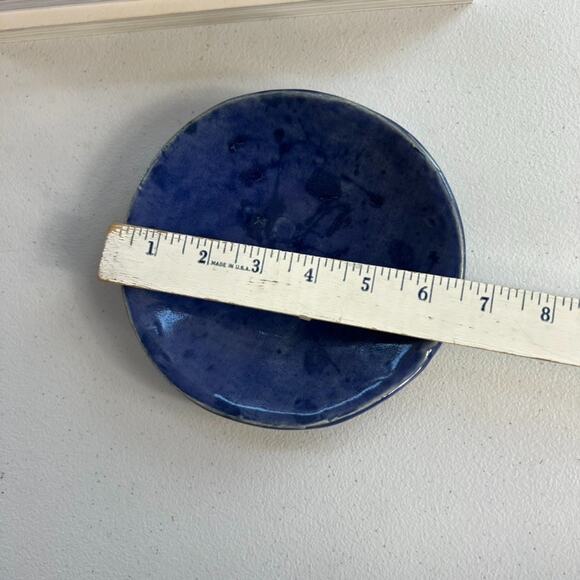 Art Studio Pottery Plate 6.5" Stoneware Trinket Dish Handmade Blue Splatter - Picture 5 of 6